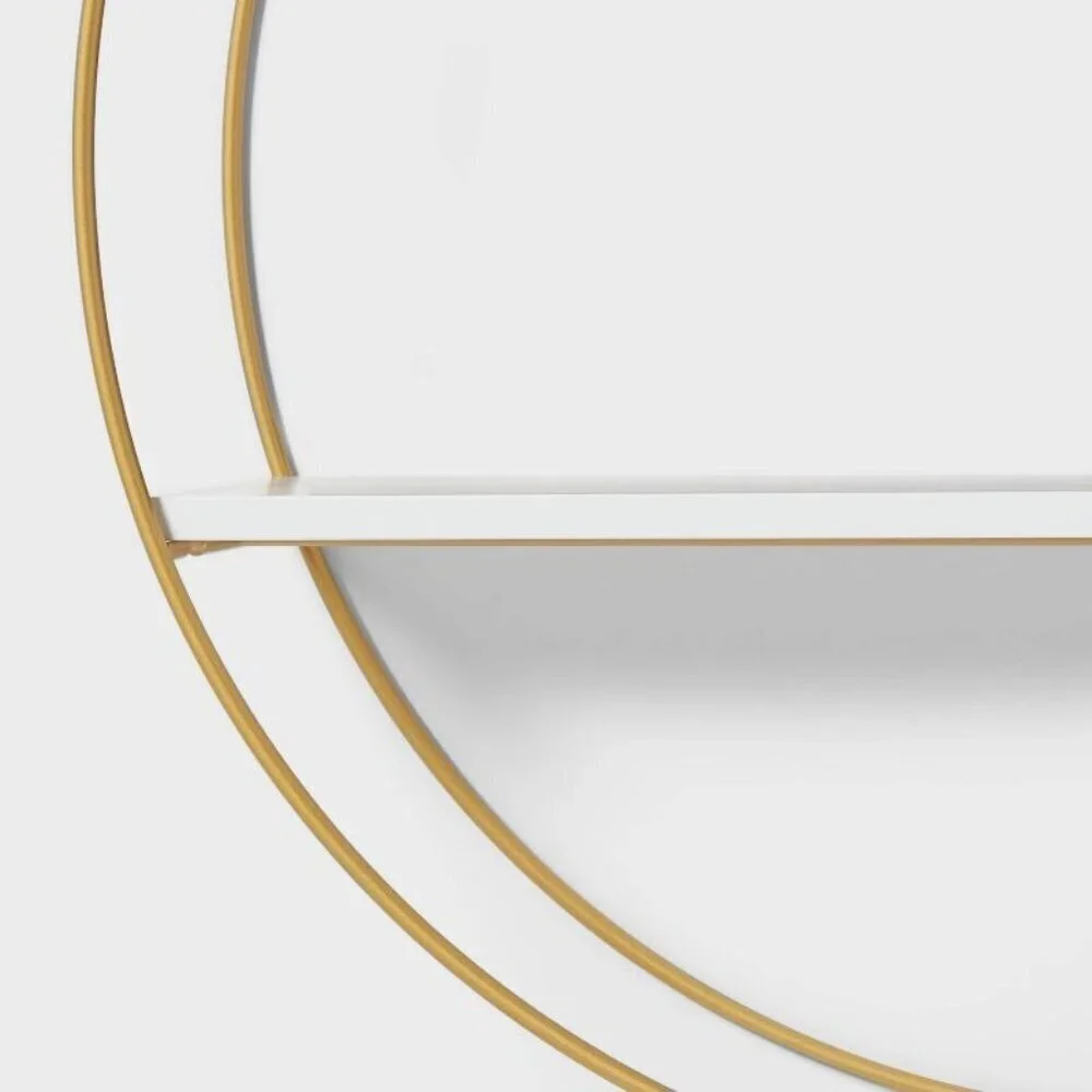 Pillowfort Kids' Modern Round Wall Shelf Gold Wire Frame 2 White Shelves -Target